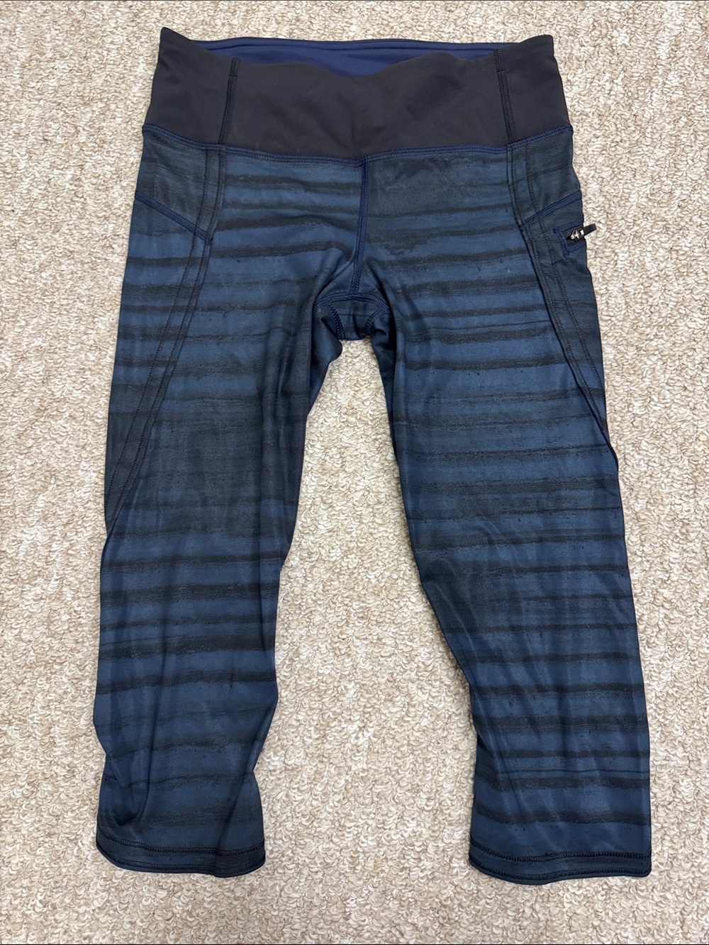 Lululemon Striped Navy & Black Workout Crops